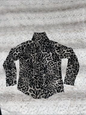 MICHAEL Michael Kors Black & Gray Leopard Print Turtleneck Top